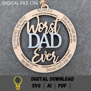 Papa ornament svg, slechtste vader ooit digitaal bestand, leuk en grappig cadeau voor vaders, auto charme svg, laserbestand knippen en scoren