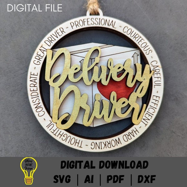 Delivery Driver svg - Double layered ornament or Car charm digital file - Gift for Package Delivery - Cut & score Glowforge Digital Download