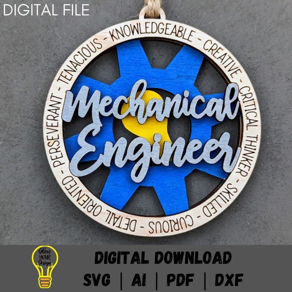 Mechanical Engineer svg, Ornament or car charm svg, Gift for Engineer, Double layer Cut and Score Laser Cut file SVG Tested on Glowforge