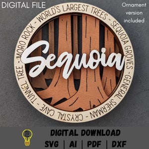 Sequoia svg, U.S. National Park wall hanging digital file, Multi layered svg designed for Glowforge, Ornament and wall hanging options