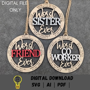 Worst Ever Bundle svg, Worst Sister Coworker Freund Digitale Datei, lustiges, sarkastisches und schnippisches Geschenk, Car charm svg, Cut and Score Laser-Datei