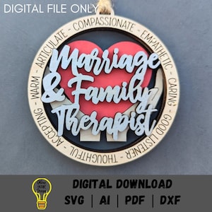 Huwelijks- en gezinstherapeut svg, ornament of autobedel digitaal bestand, MFT-svg, lasergesneden bestand knippen en scoren, getest op Glowforge