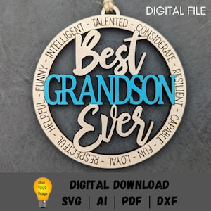 Meilleur fichier svg de petit-fils de tous les temps, petit cadeau pour fichier numérique de petit-fils, svg de charme de voiture, coupe et partition fichier découpé au laser conçu pour Glowforge