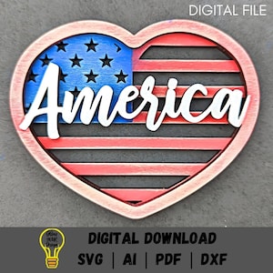 America wall hanging svg, 4th of July decor DIGITAL FILE, Ornament version included, Cut and score Digital Download designed for Glowforge