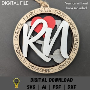 RN svg, Registered Nurse svg, Geschenk für medizinisches Personal, Autocharme svg, Digitaler Download Getestet auf Glowforge, Score- und Schnittdatei