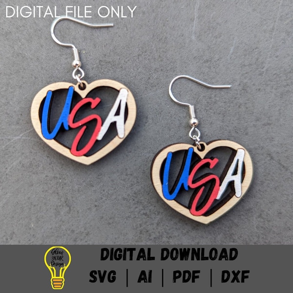 USA patriotic earring SVG - 4th of July earrings Digital File - Cut & score SVG laser cut file tested on Glowforge