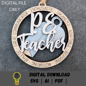 PE teacher svg, Gift for Physical Education or Gym teacher, Car charm or ornament DIGITAL FILE, Score & Cut laser cut file, Glowforge tested