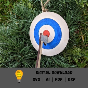 Axe Throwing Ornament svg, Target and Ax svg, Axe Thrower Gift svg, Bullseye svg, Ax throwing party favor, Glowforge Digital Download