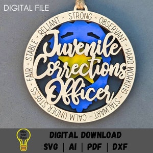 Juvenile Corrections officer svg, Ornament Gift for Corrections/Jail/Prison officer, Cut and score only, Digital Download Made for Glowforge