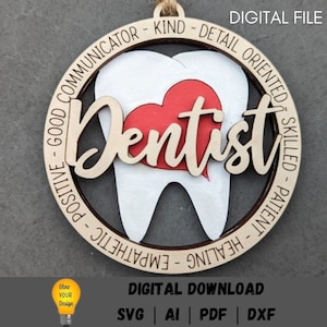 Dentysta svg, ozdoba dentysty plik cyfrowy, prezent dla pracownika stomatologicznego plik cyfrowy - pobieranie cyfrowe, plik do cięcia zaprojektowany dla Glowforge