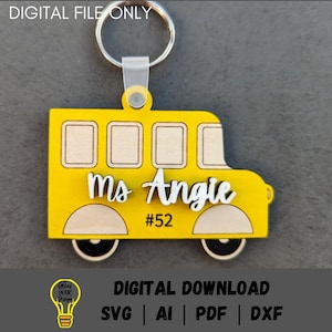Chaveiro de motorista de ônibus escolar svg - Arquivo cortado a laser - Presente de agradecimento a funcionários da escola - Download digital testado no Glowforge