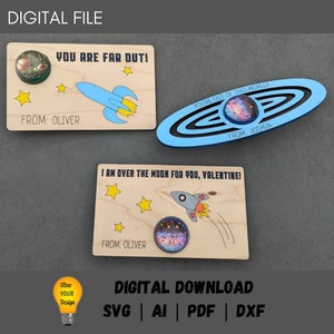 Space Valentine SVG, Rocketship Planet SVG-bundel, Classroom Valentine SVG met gat voor springkussen, Glowforge knippen en scoren digitaal bestand