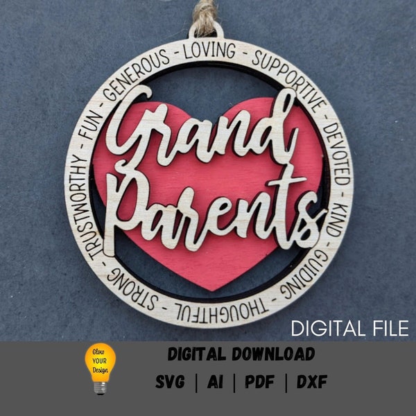 Grandparents Ornament svg, Car Charm svg, Grandparent / Grandma / Grandpa Gift, Cut and score digital download designed for Glowforge