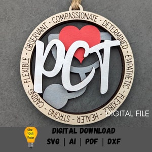 PCT svg, Patient Care Techniker svg, Geschenk für medizinisches Personal, Autocharme svg, Digital Download Made for Glowforge, Kerben- und Schnittdatei