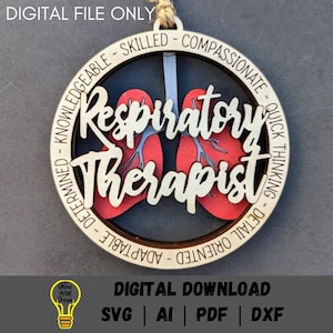 Respiratory Therapist svg, Ornament or car charm digital file, Healthcare Worker svg, CRT svg, Cut and score Digital Download, Glowforge svg