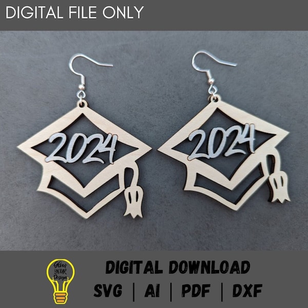 2024 Grad earrings laser cut file - Graduation SVG digital download tested on Glowforge