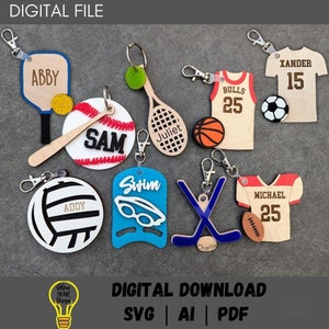 Sportbeutelanhänger-Bundle - 9er-Set Sport-Schlüsselanhänger Rucksack Seesack Laser geschnitten Datei - Kann personalisiert werden - Digital Download