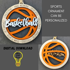 Basket svg, regalo per giocatore di basket. Ornamento o ciondolo per auto svg, può essere personalizzato con nome o messaggio - File tagliato al laser per Glowforge