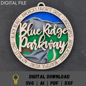 Blue Ridge Parkway svg, National Park wall hanging digital file, Multi layered svg designed for Glowforge, Ornament and wall hanging options