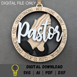 Pastor svg - Ornament oder Auto Charm digitale Datei - Geschenk für Pastor, Priester, Bischof, religiösen Führer - Laserschnittdatei, getestet auf Glowforge