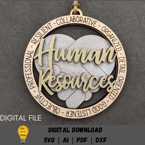 Personalwesen svg, Ornament oder Autocharme digitale Datei, HR-Manager-Ornament svg, Doppellagige Cut & Score Digitaler Download für Glowforge