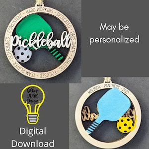 Pickleball svg, Gift for Pickleball Player. Ornament or Car charm svg, Can be customized with name or message - Laser cut file for Glowforge