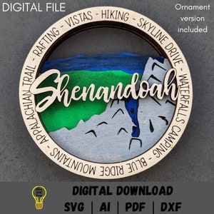 Shenandoah svg, U.S. National Park wall hanging digital file, Multi layered svg designed for Glowforge, Ornament and wall hanging options