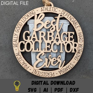 Müllmann svg, Geschenk für Müllmann oder Abfallsammler, Autoanhänger oder Ornament DIGITAL DATEI, Score & Cut Laser-Datei Made for Glowforge