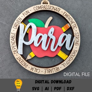 Para presente de educador svg, arquivo digital de ornamento de assistente de professor, arquivo de corte svg para corte e pontuação digital, projetado para Glowforge