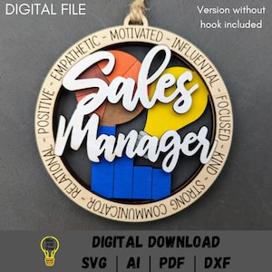 Verkaufsleiter svg, Ornament oder Autocharme digitale Datei, Geschenk für Verkaufsleiter, Cut & Score Laserschnittdatei, getestet auf Glowforge