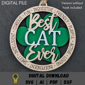 Cat ornament svg, Cat memorial ornament digital file, Personalized cat svg, Pet car charm laser file, Digital Download Made for Glowforge