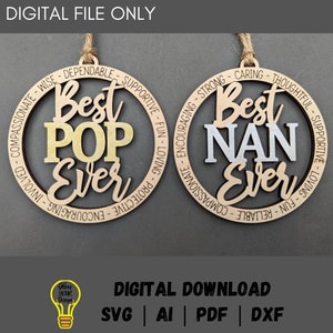 Adorno para abuelos con el mejor texto en formato svg - Adorno o dije para auto en formato svg - Regalo para abuelos - Archivo cortado con láser probado en Glowforge