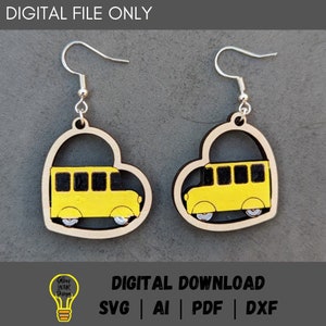 School Bus earrings svg, Bus driver DIGITAL FILE, Laser cut file, School worker appreciation gift, Digital Download tested on Glowforge