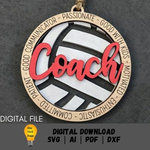 Voleibol svg, Presente para treinador de voleibol. Ornamento ou pingente de carro svg, Pode ser personalizado com nome ou mensagem - Projetado para Glowforge