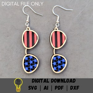 File digitale SVG con orecchini e occhiali da sole patriottici del 4 luglio - File SVG tagliato al laser e testato su Glowforge