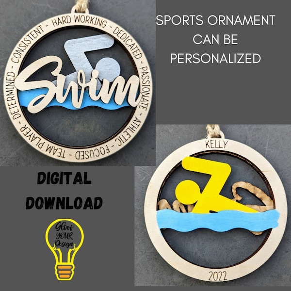 Swimming svg, Gift for swimmer DIGITAL FILE - Ornament, magnet or Car charm svg - Can be customized - Laser cut file made for Glowforge