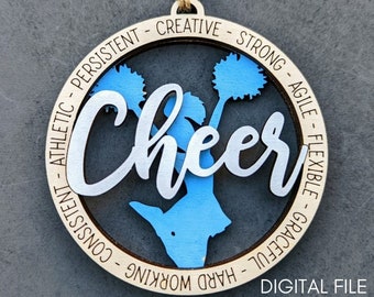Cheer ornament svg, Cheerleader gift svg, Cheer ornament digital file, Double layer cut and score digital download designed for Glowforge