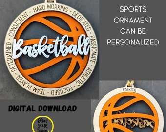 Basketball svg, Gift for Basketball Player. Ornament or Car charm svg, Can be customized with name or message - Laser cut file for Glowforge