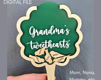 Grandma's tweethearts birds in tree laser cut file, Gift for Grandma Digital file, Laser cut file tested on Glowforge