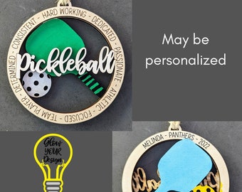 Pickleball svg, Gift for Pickleball Player. Ornament or Car charm svg, Can be customized with name or message - Laser cut file for Glowforge