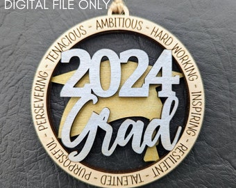 2024 grad svg, Graduate car charm digital file - Gift for 2024 Senior - Can be personalized on back, Laser cut file designed for Glowforge