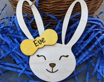 Bunny rabbit Easter basket name tag svg, personalized table marker file, Made for Glowforge, Instant Digital Download