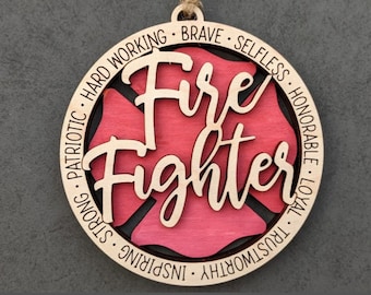 Firefighter svg, Ornament file, Gift for Firefighter, Car charm svg, Double layered ornament file, Digital Download Made for Glowforge