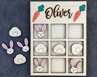 Easter tic tac toe svg, Personalized Easter svg, Easter Children's Game, Glowforge file, Easter Toy, Easter Basket Stuffer, Bunny lover file