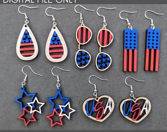 4th of July earring SVG bundle, Set of 5 patriotic earrings digital file, Cut & score SVG laser cut file for laser engravers