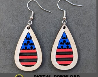 4 juli patriottische traanvlag oorbel digitaal SVG-bestand - Cut & score SVG-lasergesneden bestand getest op Glowforge