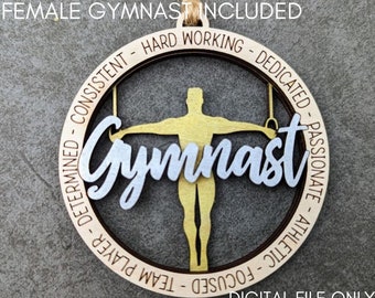 Gymnastics svg, Gift for gymnast DIGITAL FILE - Ornament or Car charm svg - Male or female gymnast - Laser cut file tested on Glowforge