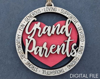 Grandparents Ornament svg, Car Charm svg, Grandparent / Grandma / Grandpa Gift, Cut and score digital download designed for Glowforge