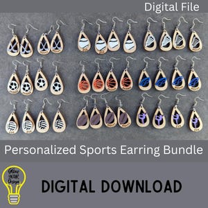 Sports earrings svg, Personalized earrings DIGITAL FILE, SVG laser cut file, Sports ball svg, Teardrop Earring, Cut and score Glowforge file
