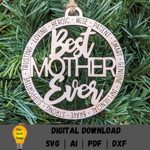 Adorno para el mejor día de la madre, archivo svg, regalo para el día de la madre, regalo pequeño para mamá, madrastra abuela, descarga digital Glowforge
